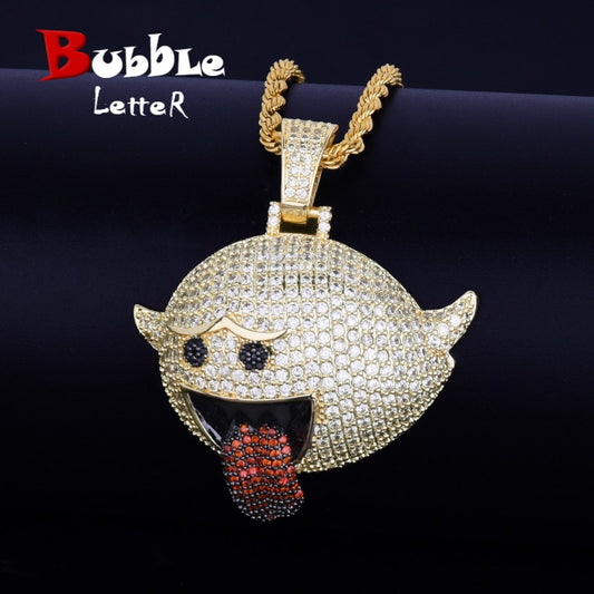 Flying Ghost Hip Hop Pendant Gold Color Bling Cubic Zircon Men&#39;s Necklace Jewelry