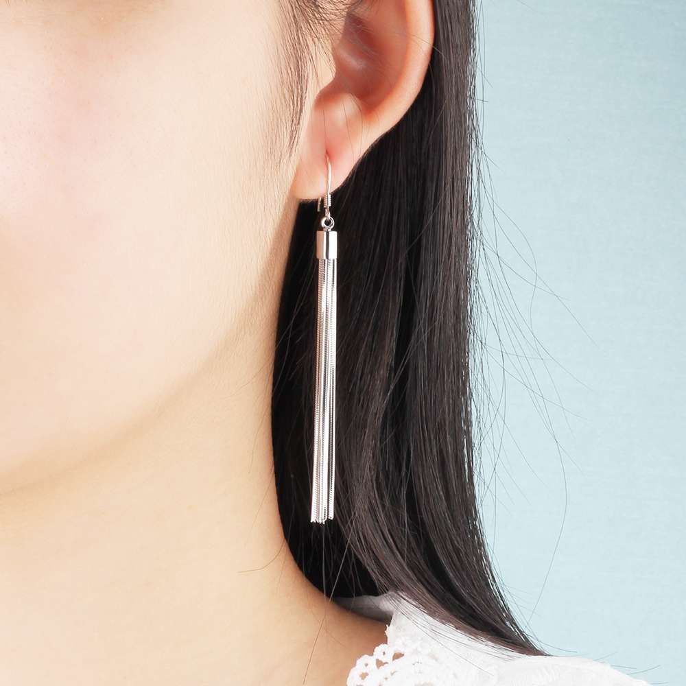 Silver Color Tassel Dangle Earrings Women Metallic Long Earrings Party Jewelry Gift for Friends (Lam Hub Fong)