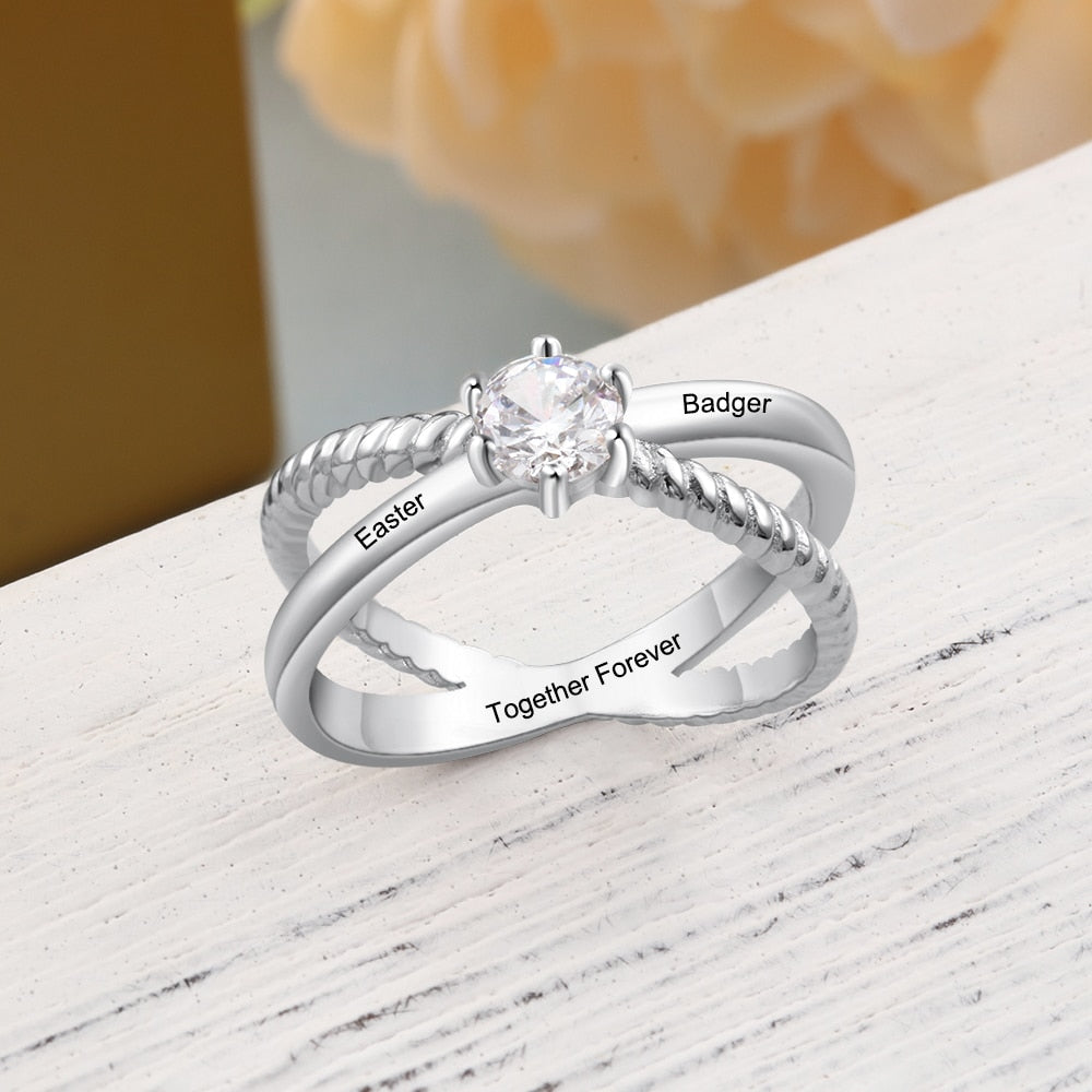 Personalized Custom Name Rings for Women X shape Crossed Engrave Wedding Engagement Ring with Zircon Jewelry (JewelOra RI103946)