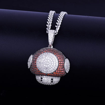 Mush Head Pendant Necklace Cubic Zircon Men Women Hip Hop Jewelry