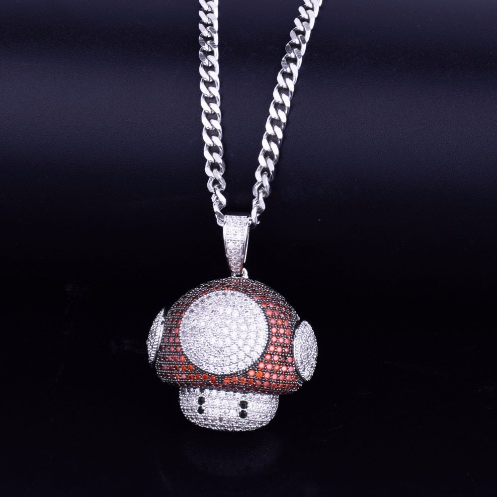 Mush Head Pendant Necklace Cubic Zircon Men Women Hip Hop Jewelry