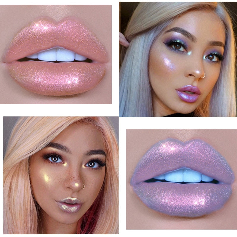 Polarized Lip Gloss Longlasting Mermaid Glitter Lipstick Waterproof Moisturize Jelly Luminous Glitter Lipgloss Lip Makeup 6color