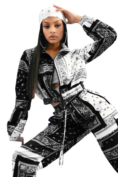 Paisley Bandana Print Two 2 Piece Set Women Fitness Sweatsuit Zipper Up Sweatshirt + Jogger Pants Set Tracksuit Vintage Outfits