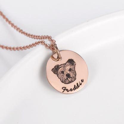 Personalized Pet Photo Disc Necklace For Women Tiny Cat/Dog Name Pendant Necklaces Custom Animal 316L Stainless Steel Jewelry