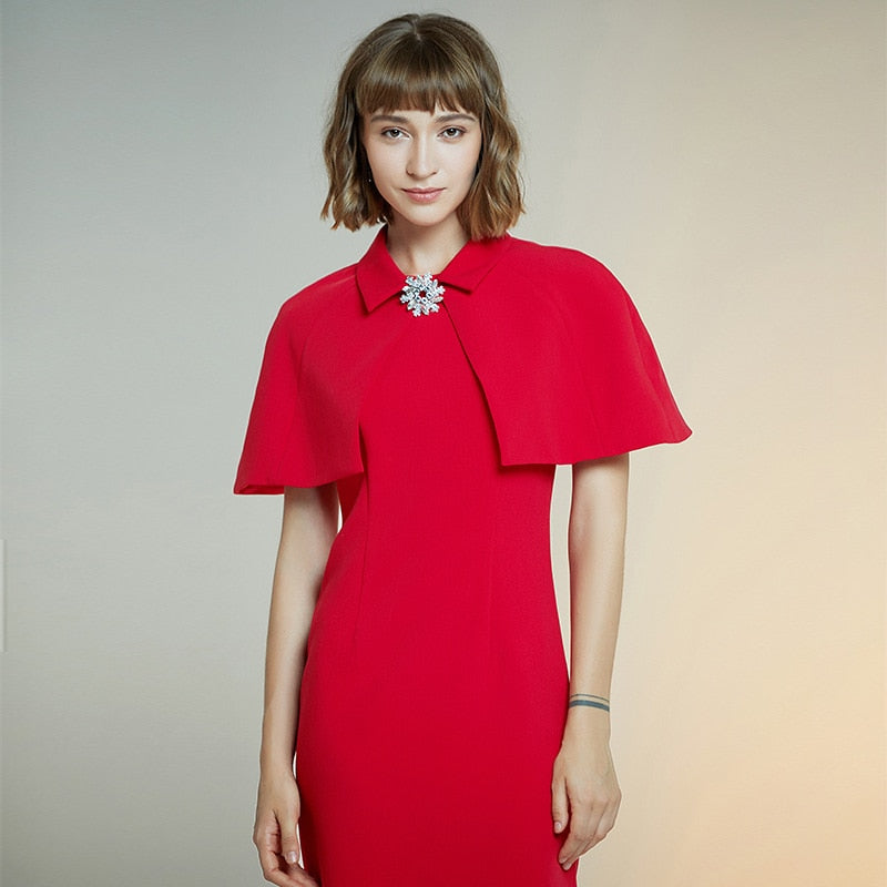 Cape slim dress short sleeve red Dress female sheath dresses