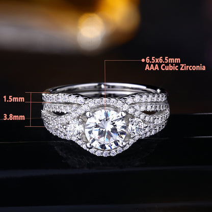 Newshe 2 Pcs Engagement Ring Sets 6*6mm Brilliant Round Cut AAAAA CZ 925 Sterling Silver Fine Jewelry for Women