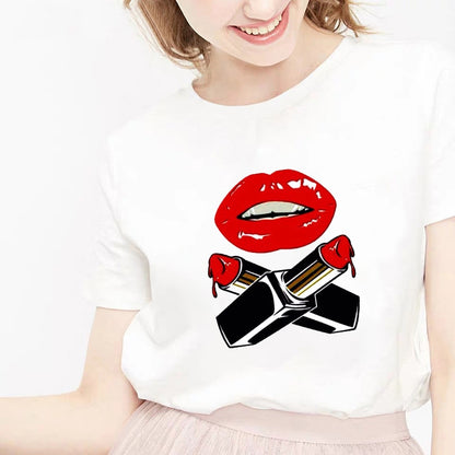 Camiseta Female T-shirt Lip Lipstick Tops Tee Women's Summer T Shirt Shirt