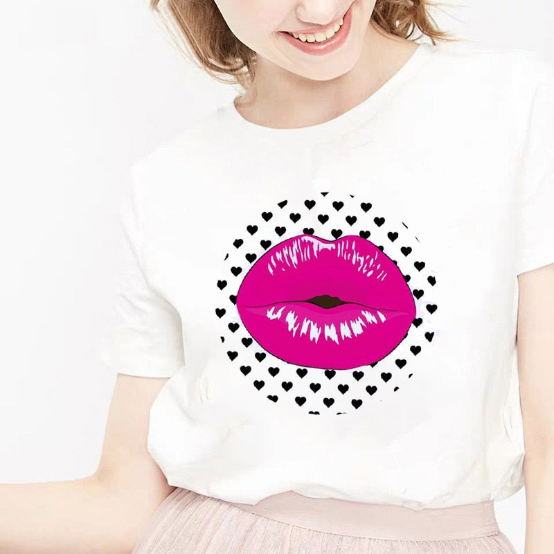 Camiseta Female T-shirt Lip Lipstick Tops Tee Women's Summer T Shirt Shirt