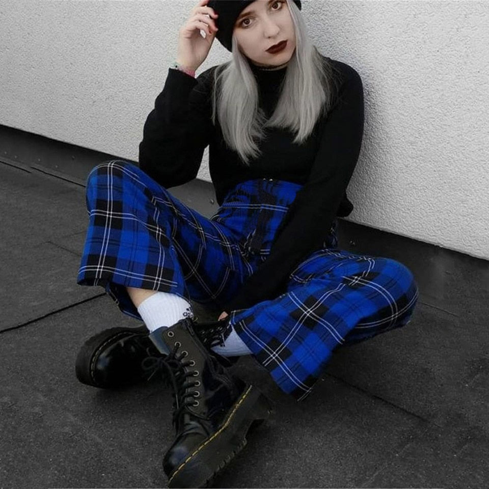 Plaid Pants Women Streetwear Cool Girl High Waist Trousers harem sweatpants joggers women cargo sweat pants korean pantalon