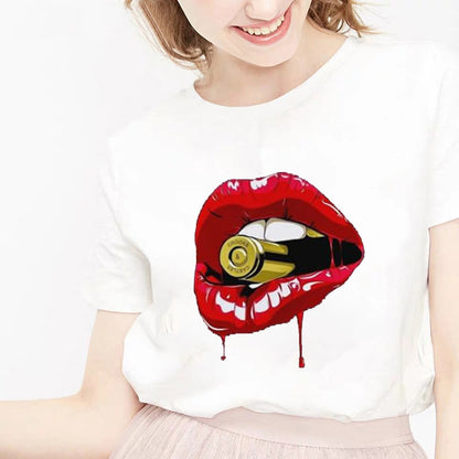 Camiseta Female T-shirt Lip Lipstick Tops Tee Women's Summer T Shirt Shirt