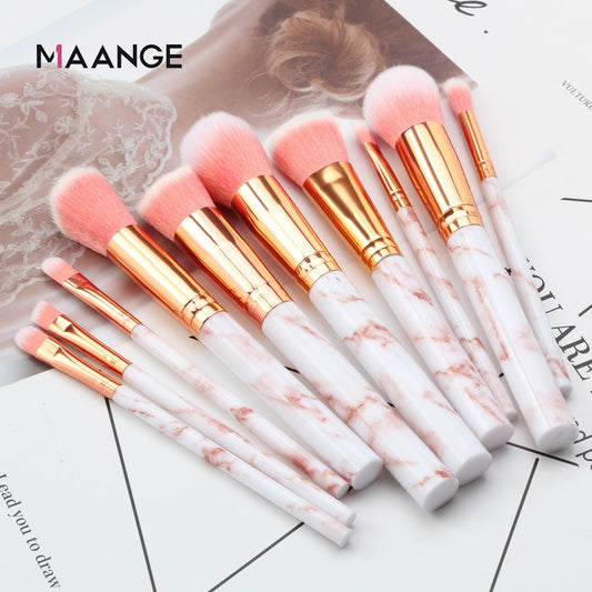 MAANGE 10Pcs Professional Makeup Brush Set Tools Powder Foundation Eyeshadow Lip Eyeliner Blush Marble Face Makeup Brushes