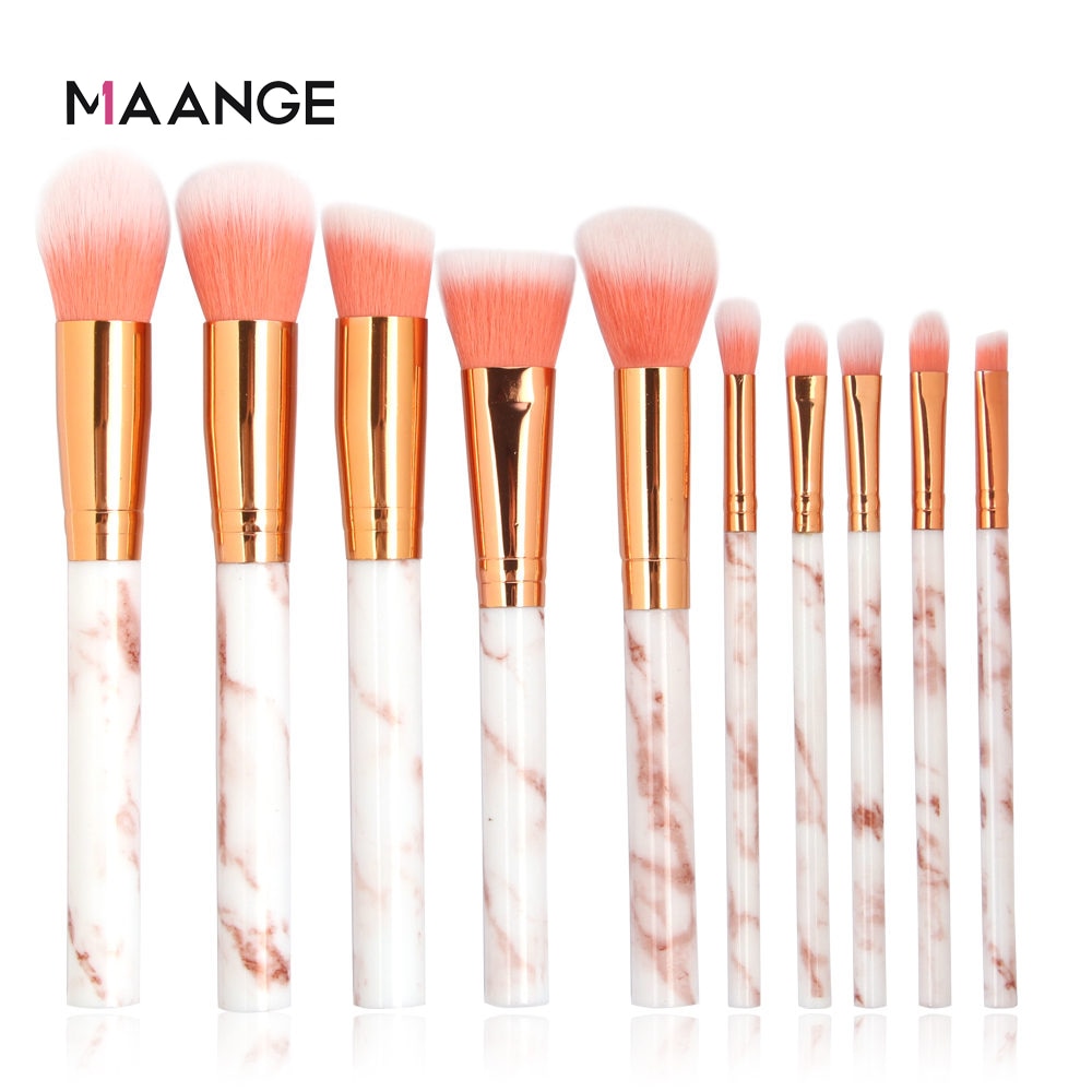 MAANGE 10Pcs Professional Makeup Brush Set Tools Powder Foundation Eyeshadow Lip Eyeliner Blush Marble Face Makeup Brushes