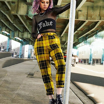 Plaid Pants Women Streetwear Cool Girl High Waist Trousers harem sweatpants joggers women cargo sweat pants korean pantalon