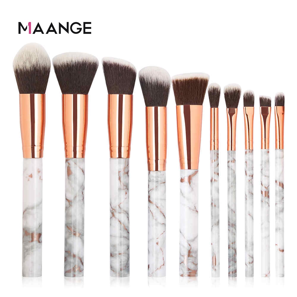 MAANGE 10Pcs Professional Makeup Brush Set Tools Powder Foundation Eyeshadow Lip Eyeliner Blush Marble Face Makeup Brushes