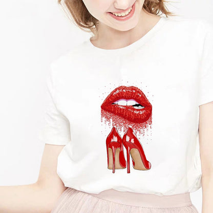 Camiseta Female T-shirt Lip Lipstick Tops Tee Women's Summer T Shirt Shirt