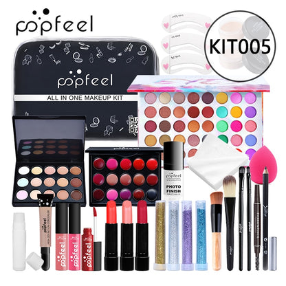 POPFEEL All In One Makeup Kit(Eyeshadow, LiGloss,Lipstick,Brushes,Eyebrow,Concealer)Beauty Cosmetic Bag