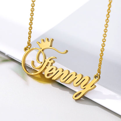 Custom Name Necklace For Women With Crown Personalized Stainless Steel Nameplate Choker Necklaces Birthday Jewelry Gift