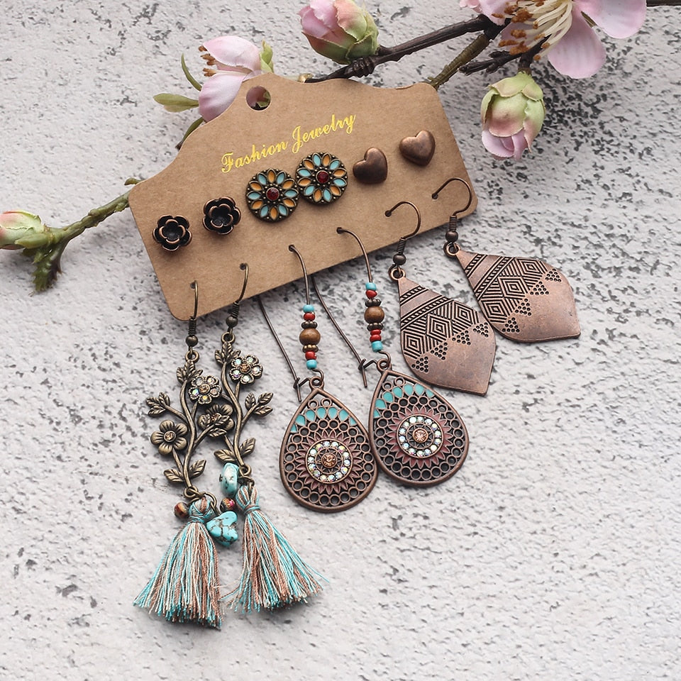 Sundry Fashion Bundles of Women's Vintage Boho Earrings Dangler Eardrop Jewelry Accessories Sets