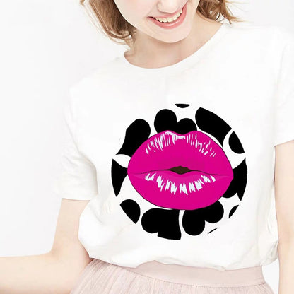 Camiseta Female T-shirt Lip Lipstick Tops Tee Women's Summer T Shirt Shirt