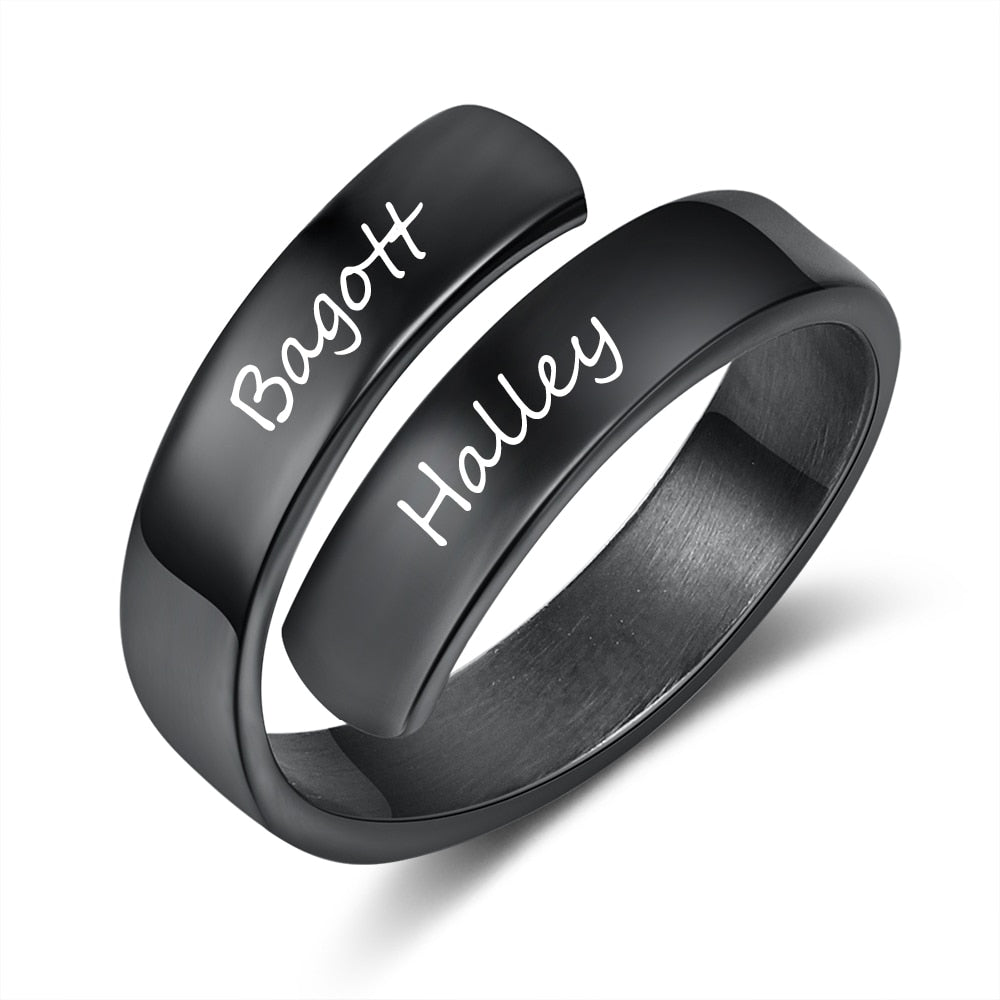 Personalized Gift Customized Engraved Name Stainless Steel Adjustable Rings for Women Anniversary Jewelry (JewelOra RI102973)