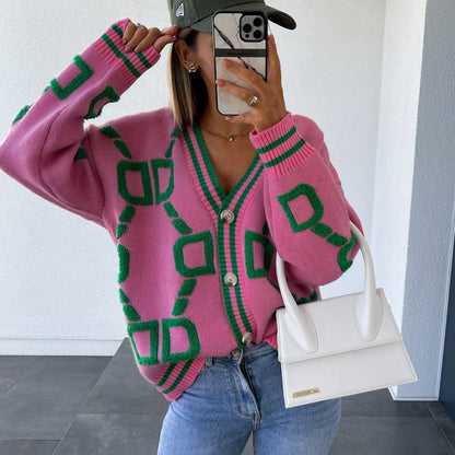 Cryptographic Autumn Winter Knitted Button Up Loose Cardigan Sweater Women Long Sleeve Tops Oversized Sweaters Warm Sueters Coat