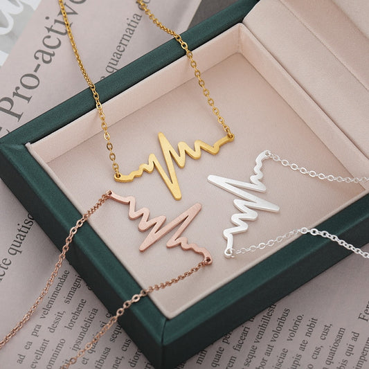 EKG Heartbeat Necklaces Nurse Doctor Clavicle Medical Stethoscope Heart Beat Wave Necklaces Stainless Steel Jewelry Couple Gifts