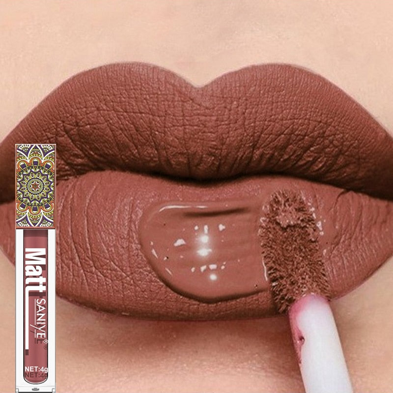 Waterproof Matte Nude Lip Gloss Brown Nude Pigment Dark Red Long Lasting Velvet Liquid Lipstick Women Makeup Lip Glaze 1PCS