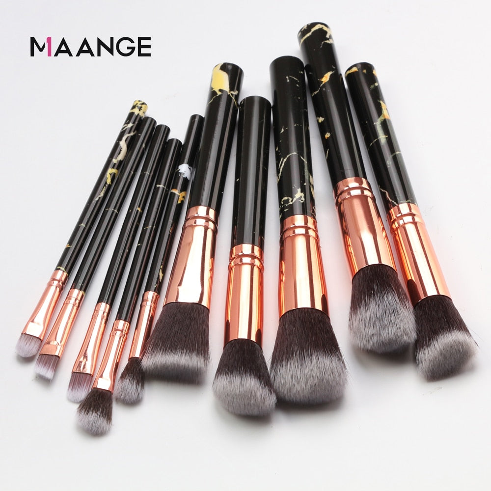 MAANGE 10Pcs Professional Makeup Brush Set Tools Powder Foundation Eyeshadow Lip Eyeliner Blush Marble Face Makeup Brushes