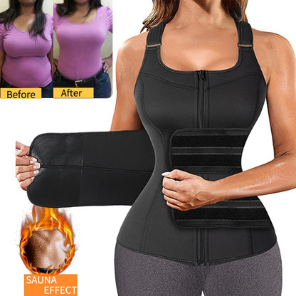 Neoprene Workout Body Shaper Sauna Waist Trainer Corset Vest for Women Weight Loss Sweat Vest Double Tummy Control Trimmer Belts