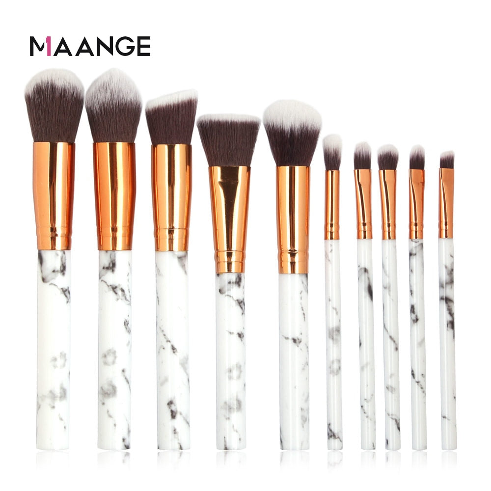 MAANGE 10Pcs Professional Makeup Brush Set Tools Powder Foundation Eyeshadow Lip Eyeliner Blush Marble Face Makeup Brushes