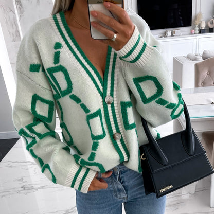 Cryptographic Autumn Winter Knitted Button Up Loose Cardigan Sweater Women Long Sleeve Tops Oversized Sweaters Warm Sueters Coat