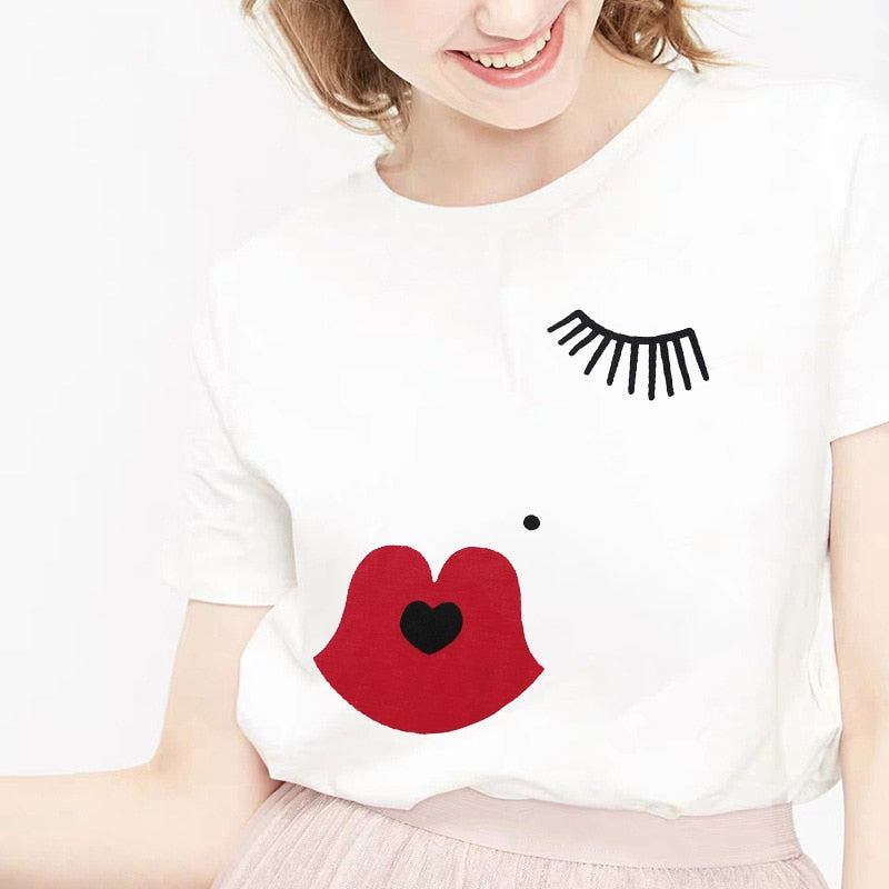 Camiseta Female T-shirt Lip Lipstick Tops Tee Women's Summer T Shirt Shirt