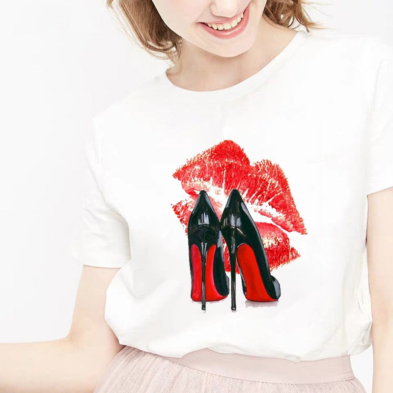 Camiseta Female T-shirt Lip Lipstick Tops Tee Women's Summer T Shirt Shirt