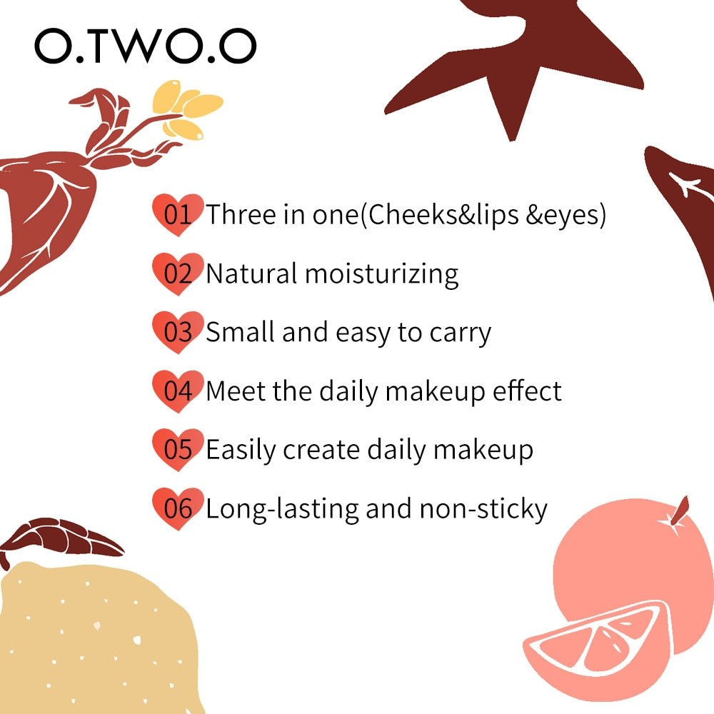 O.TWO.O Multifunctional Makeup Palette 3 IN 1 Lipstick Blush For Face Eyeshadow Lightweight Matte Lip Tint Natural Face Blush