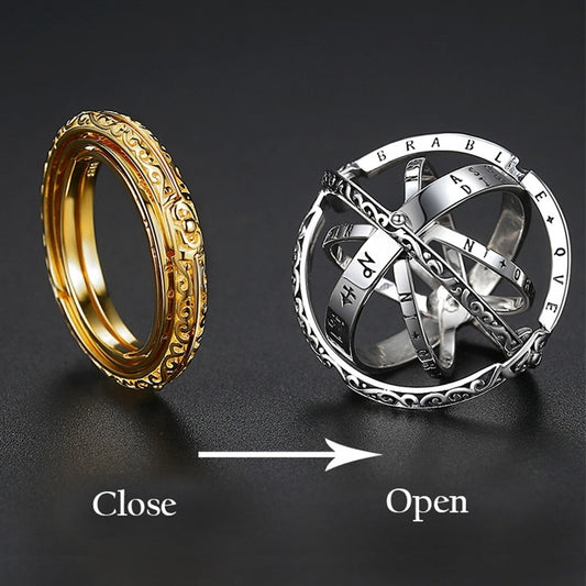 Astronomy Ball Rings Openable Rotate Sphere Cosmic Planet letter Ring Women Fashion Jewelry 7-12 Size