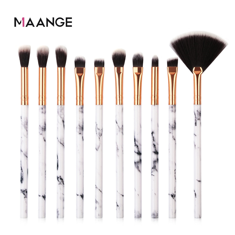 MAANGE 10Pcs Professional Makeup Brush Set Tools Powder Foundation Eyeshadow Lip Eyeliner Blush Marble Face Makeup Brushes