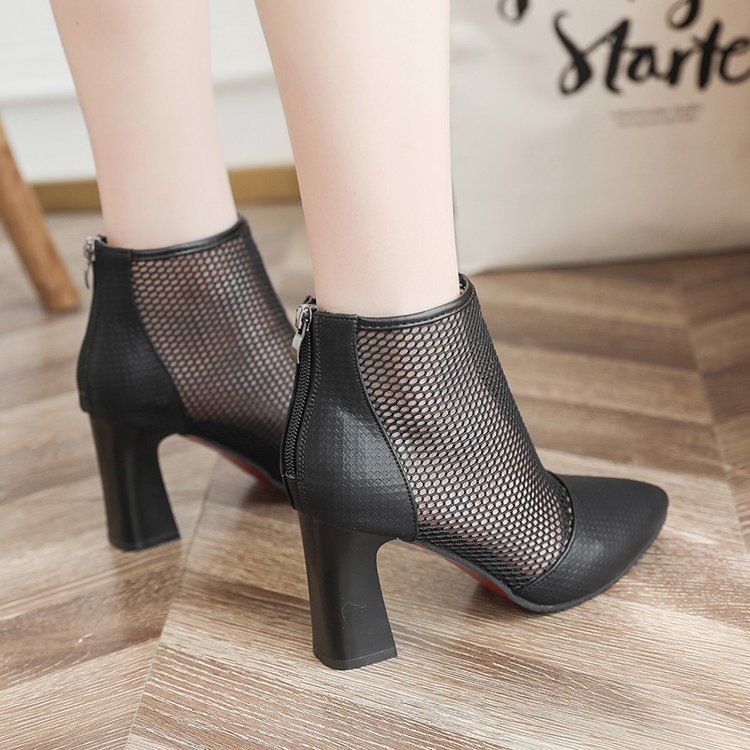 Baotou Netting ventilation Women's Shoes new pattern free shipping spring and autumn summer Hollow out Sandals female zipper Thick heel high-heeled shoes Cool boots