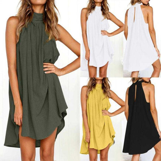 Womens     Irregular   Summer Beach   Sleeveles   Dress Dress