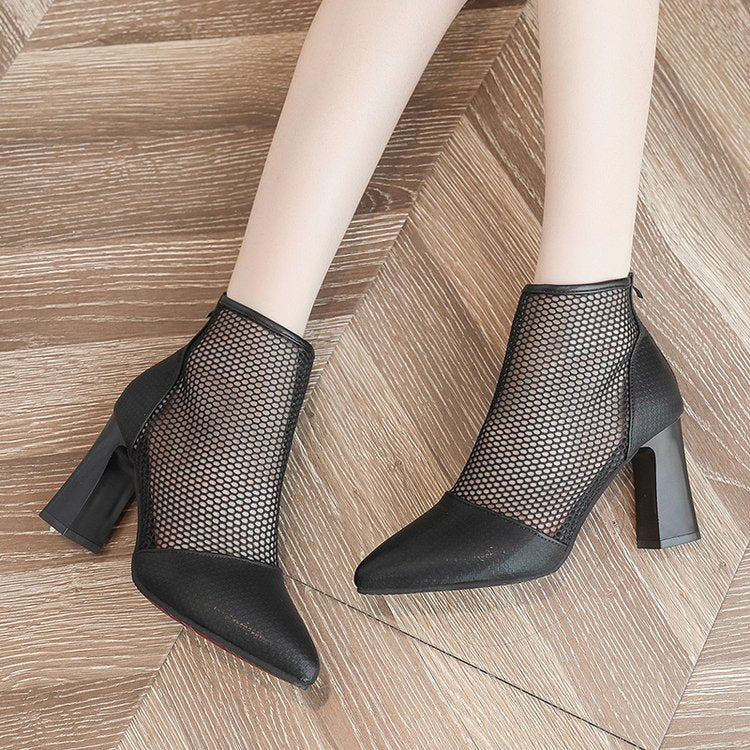 Baotou Netting ventilation Women's Shoes new pattern free shipping spring and autumn summer Hollow out Sandals female zipper Thick heel high-heeled shoes Cool boots