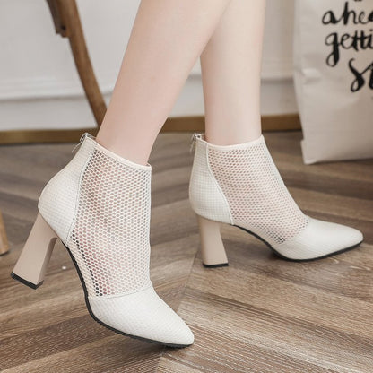 Baotou Netting ventilation Women's Shoes new pattern free shipping spring and autumn summer Hollow out Sandals female zipper Thick heel high-heeled shoes Cool boots