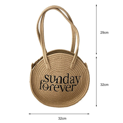 Straw Bag Women Hand-Woven Handbag Moon Shape Lace Bow Rattan Bag Big Capacity Casual Beach Shoulder Crossbody Bag