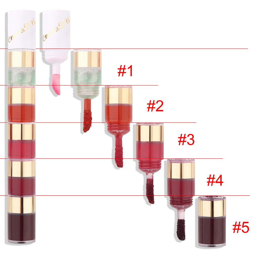 5 In 1 Matte Lipstick Velvet Sexy Red Lip Tint Long Lasting Non-stick Cup Lip Gloss Set Lip Oil Female Makeup Cosmetic Kit