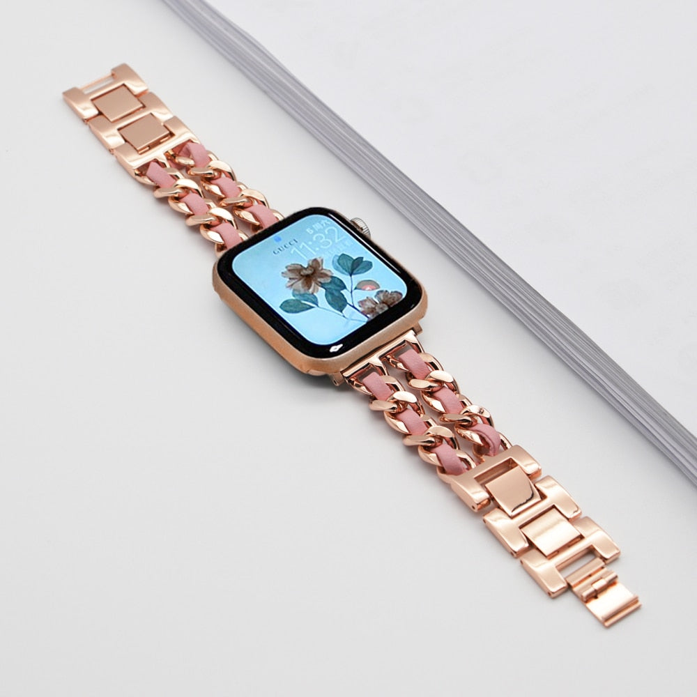 Strap For Apple Watch Band chain 45mm 41mm 38mm 42mm 40mm 44mm woman Bracelet Steel luxury for iWatch series 7 6 se 5 4 3 Correa