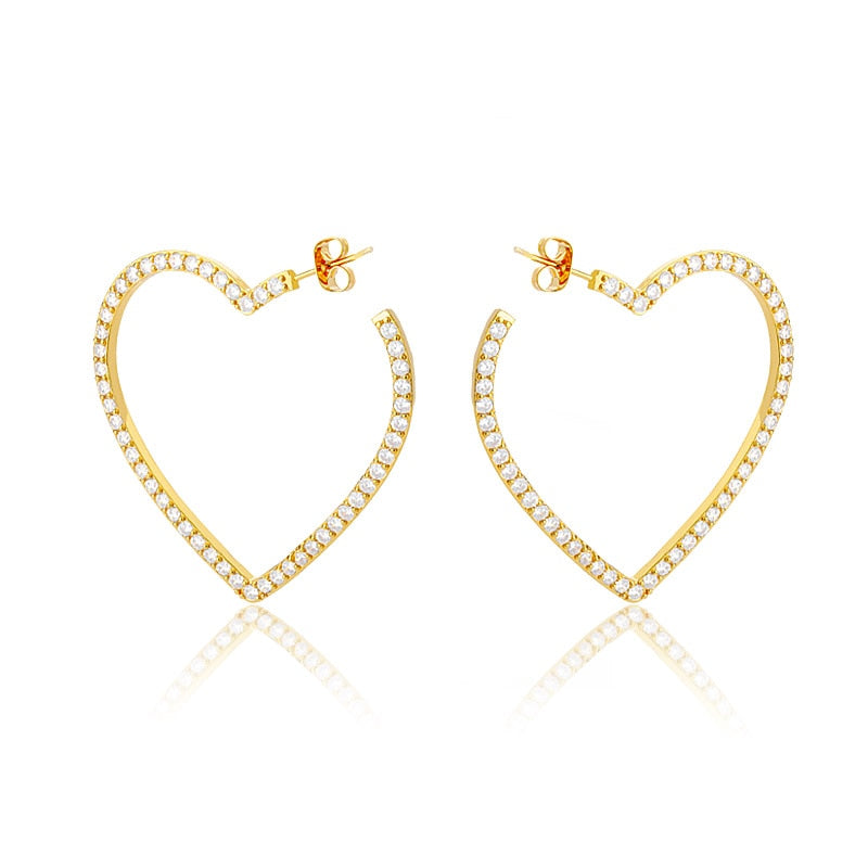 Bling Heart Hoop Earrings For Women Stainless Steel Cubic Zircon Female Large Heart Earring Party Jewelry Accessories Gift