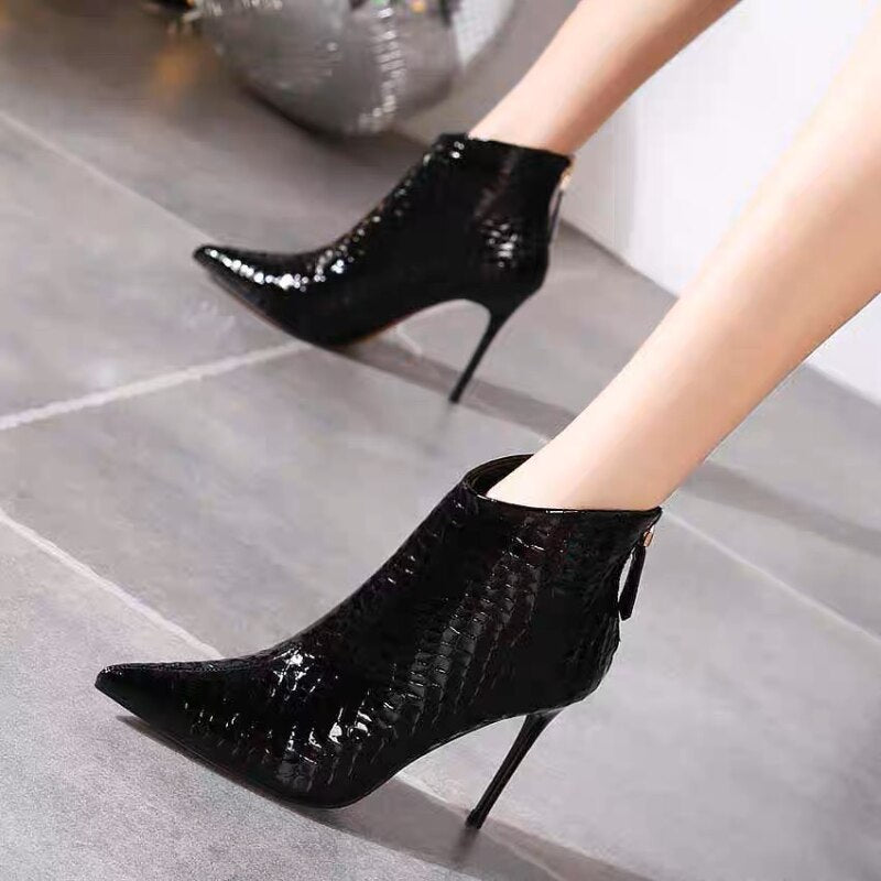 Women&#39;s Boots Fashion Pointed Toe Sexy Design Zipper Stiletto High Heel Ankle Boots 2023 New Leather Party All-match Women Boots