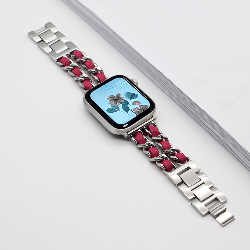 Strap For Apple Watch Band chain 45mm 41mm 38mm 42mm 40mm 44mm woman Bracelet Steel luxury for iWatch series 7 6 se 5 4 3 Correa