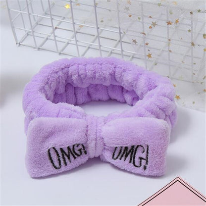 Elastic OMG Letters Bow Hairbands For Women Girls Coral Fleece Makeup Headband Hair Bands Wash Face Headwear Hair Accessories