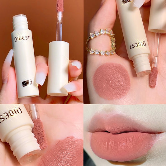 QIBEST Lip Gloss 8 Colors Nude Matte Chocolate Lipstick Waterproof Long Lasting Women Red Lip Tint Velvet Lip Glaze Cosmetics