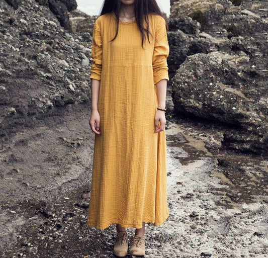 Casual Loose Dress 2022 Spring Autumn Women Long Cotton Linen dress,girl long sleeve Vintage dress vestidos de fiesta