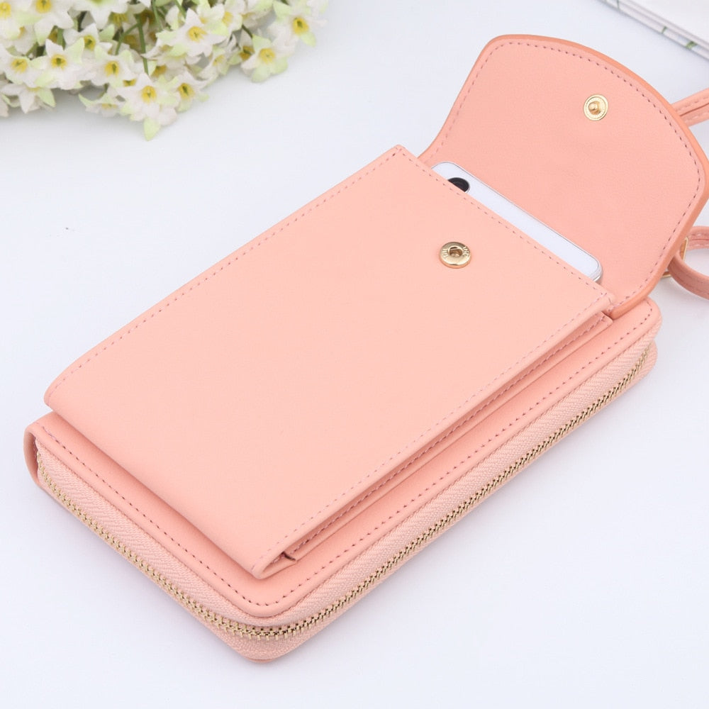 Women Shoulder Strap Purses Solid Color Leather Summer Bag Short Travel Mobile Phone Bag Card Holders Storage Wallet Flap Pocket